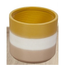 Vaso Pote Cachepot Ceramica Grande Branco Amarelo Mostarda